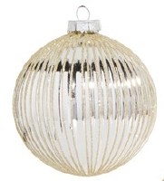 4" Silver Ribbed Glass Ball Ornament