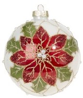 4" Red Poinsettia Glass Ball Ornament