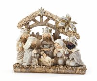 7" Beige and Silver Polyresin Nativity Scene