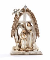 9" Beige and Silver Holy Family Statue