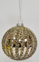 3" Gold Stripe Glass Ball Ornament