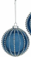 4" Navy and Bline Lines Glass Ball Ornament