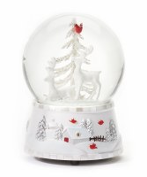 6" White Deer and Cardinal Snow Globe