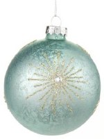 3" Gold Burst on Aqua Glass Ball Ornament