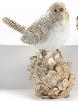 5" Beige and Silver Bird on a Pine Cone