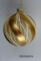 4" Gold and White Stripe Glass Ball Ornament