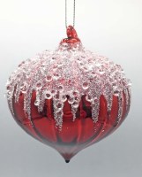 4" Red and White Glitter Beads Glass Onion Ornament