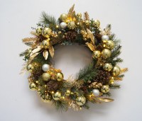 24" Round Faux Gold Ornament and Pine Wreath