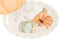 16" Oval Ceramic "Gather Together" Multipastel Pumpkins Platter by Mud Pie