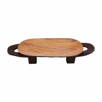 9" x 22" Brown Oval Wood Bowl on a Black Stand by Mud Pie