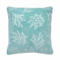 18" Sq Aqua Coral Velvet Coastal Decorative Pillow