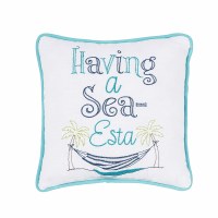 10" Sq "Having a Sea-Esta" Coastal Decorative Pillow