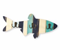 15" Multicolor Triple Hook Fish Coastal Wood Wall Art Plaque