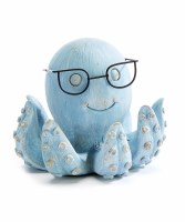 4" Blue Polyresin Octopus Wearing Glasses Statue