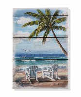 19" x 13" Two White Chairs on the Beach Coastal Wood Wall Art Plaque