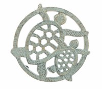 6" Round Verdigris Sea Turtle Metal Trivet