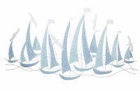 39" Two Toned Blue Ten Sailboats Coastal Metal Wall Art Plaque