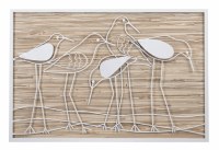 16" x 23" White and Natural Seagrass Coastal Shorebirds Wall Art Plaque