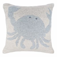 18" Sq Light Blue Crab Coastal Decorative Pillow