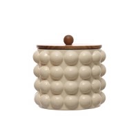 8" White Dots Squat Canister With a Wood Lid