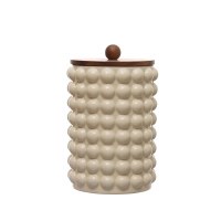 10" White Dots Canister With a Wood Lid