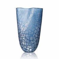 14" Blue Lines Glass Vase