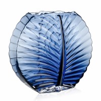 9" Blue Glass Leaf Vase