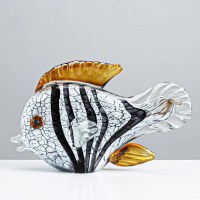 6" Black, White, and Amber Glass Fish Sculpture