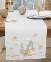 16" x 72" Silver and Gold Christmas Trees Table Runner