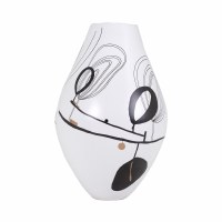 12" White Ceramic Vase With a Gold and Black Design