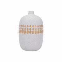 11" White and Gold Dots Ceramic Vase
