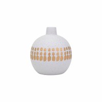 8" White and Gold Dots Ceramic Vase