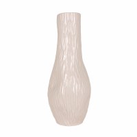17" Distressed White Oval Groove Ceramic Vase