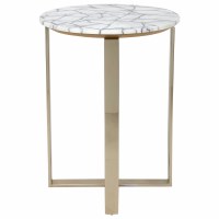 18" Round White Marble Top and Gold Metal Base End Table