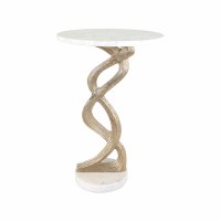14" Round White Marble Top Gold Vines Base End Table