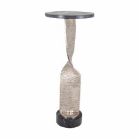10" Round Black Marble Top Silver Twist Base End Table
