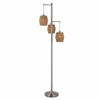 73" Silver Pole Three Wicker Shades Floor Lamp