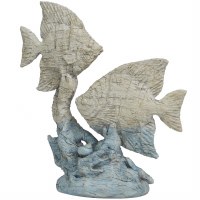 16" Distressed White and Blue Polyresin Heron Statue