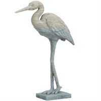 19" Distressed White and Blue Polyresin Heron Statue