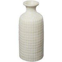 23" Distressed White Ceramic Grid Vase