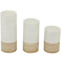 Set of Three Distressed White and Beige Pillar Candleholders