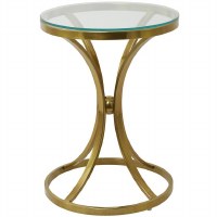 18" Round Glass Top Gold Metal Base End Table