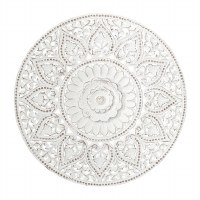 36" Round Distressed White Medallion Wood Wall Art Plaque