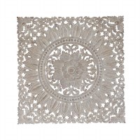 48" Sq Distressed White Medallion Wood Wall Art Plaque