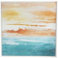 37" Sq Orange and Turquoise Horizon Framed Canvas