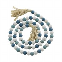 80" Blue, Teal, and White Round Wood Beads Table Garland