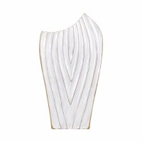 22" White and Gold Metal Grooves Vase