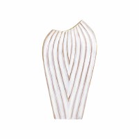 18" White and Gold Metal Grooves Vase