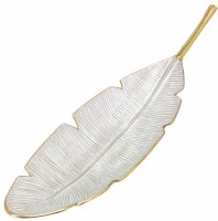 27" White and Gold Metal Leaf Tray