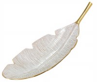 20" White and Gold Metal Leaf Tray